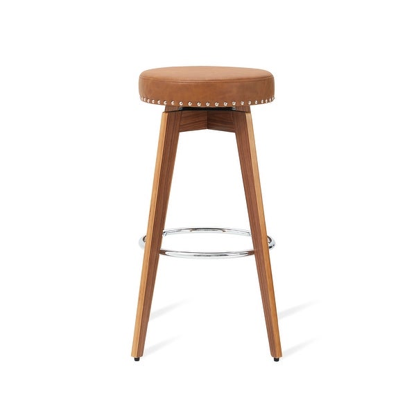 Glitzhome Set of 4 Round Leatherette Swivel Backless Bar Stools