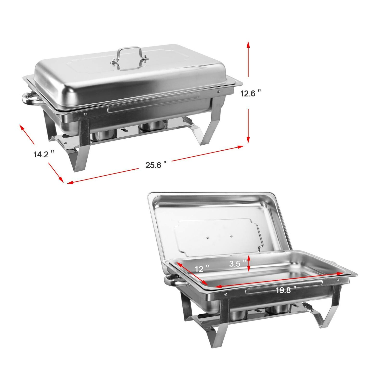 9L/9.5Q 2pcs Chafing Dish Sets Chafer Dish Stainless Steel Pans Full Size Rectangular