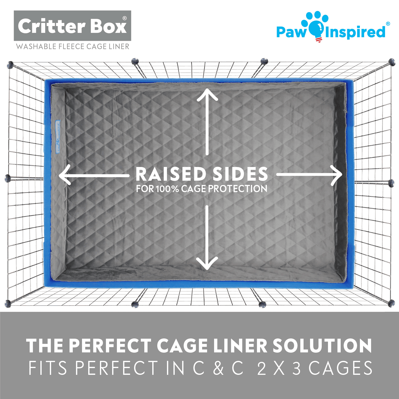 Paw Inspired Critter Box | Guinea Pig Cage Fleece Liner for Midwest CandC Habitat Cage Canvas Bottom | Washable Waterproof Raised Sides Fleece Bedding for Guinea Pigs Rabbits and Small Animal (CandC 2x3)