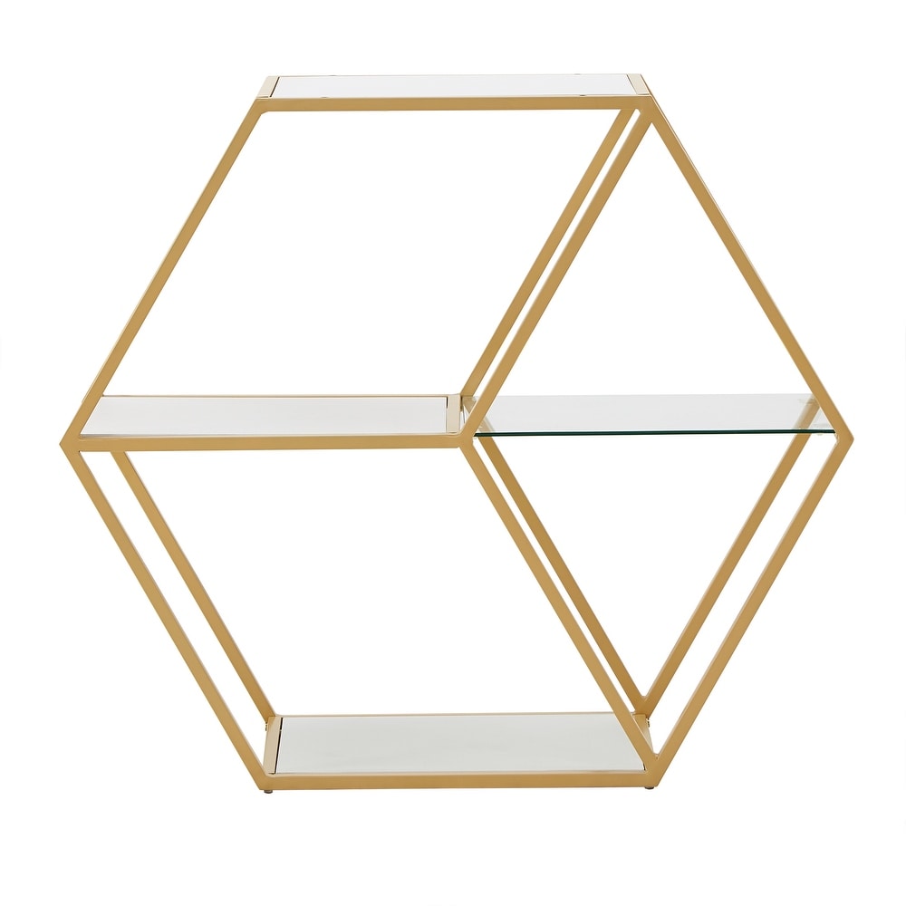 Rae Hexagon Wood and Glass 4 Shelf Modular Bookcase by iNSPIRE Q Bold   Bookshelf