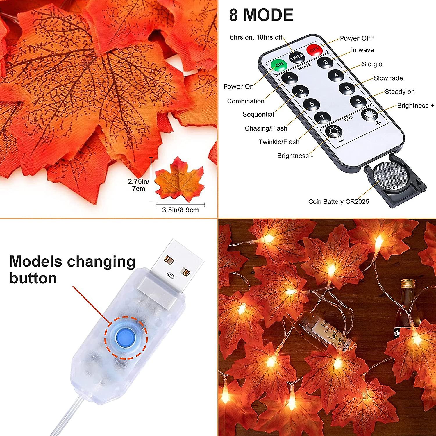 Night Light Autumn Garland， Autumn Maple Leaves Garland， 6m 40 Led String Lights， Maple Leaves String Lights Decoration Halloween Christmas Thanksgivi