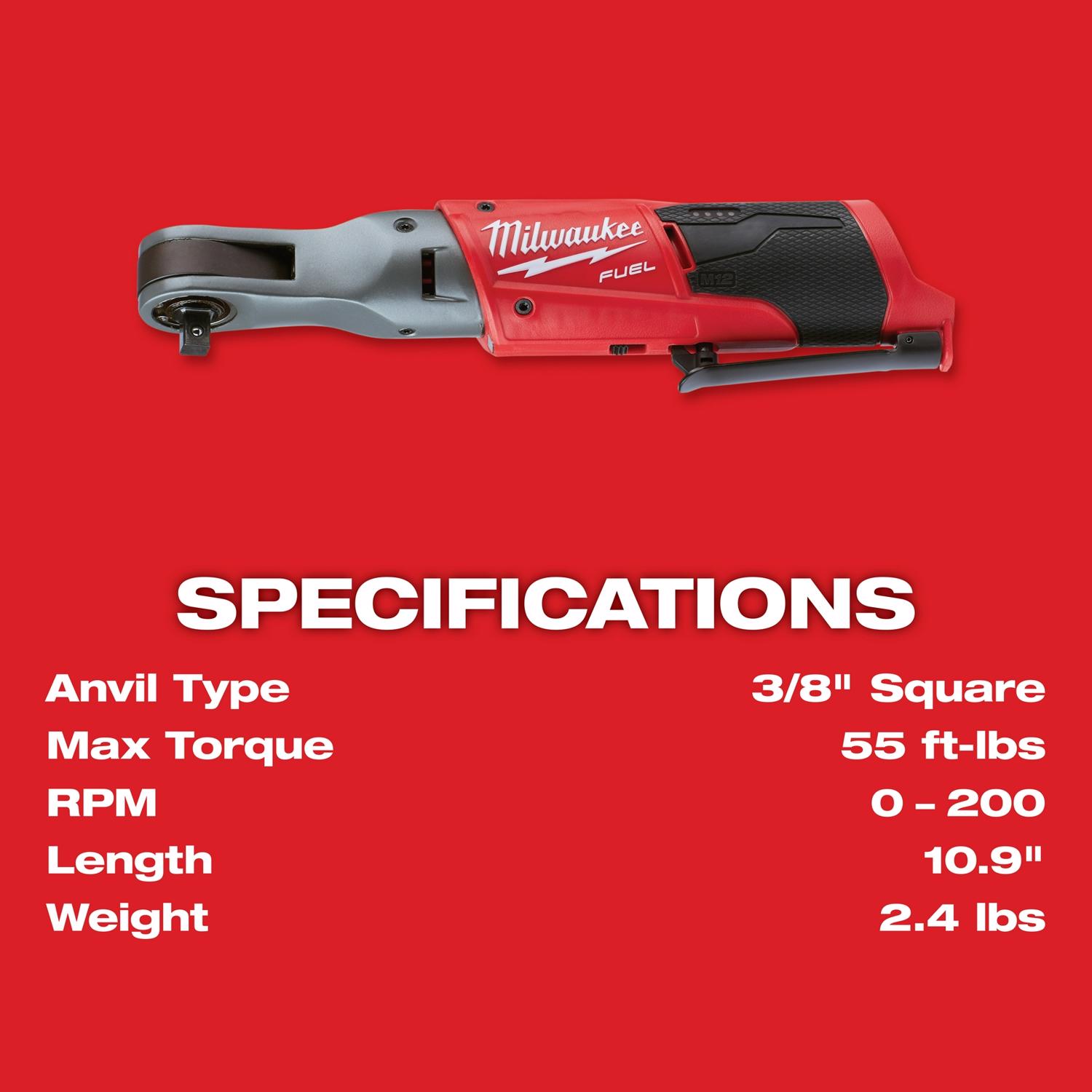 MW M12 FUEL 12 V 3/8 in. Brushless Cordless Ratchet Tool Only