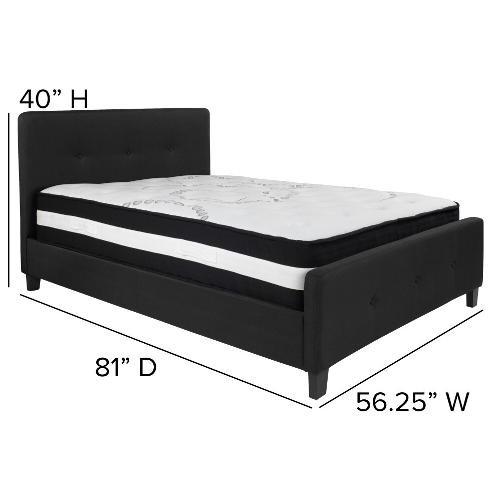 Button Tufted Upholstered Platform Bed with Pocket Spring Mattress