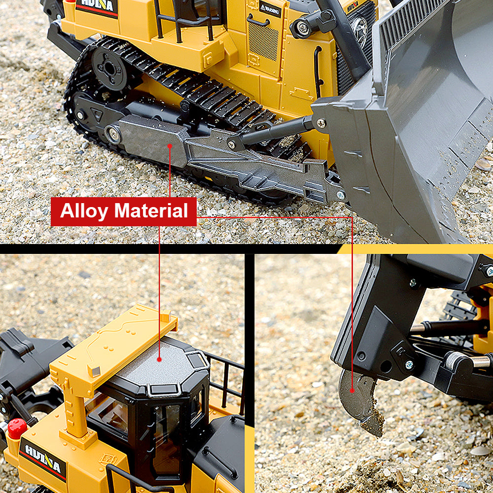 Fisca 1/16 Remote Control Bulldozer Toys for Kids， Children RC Dozer Front Loader Tractor Construction Vehicles