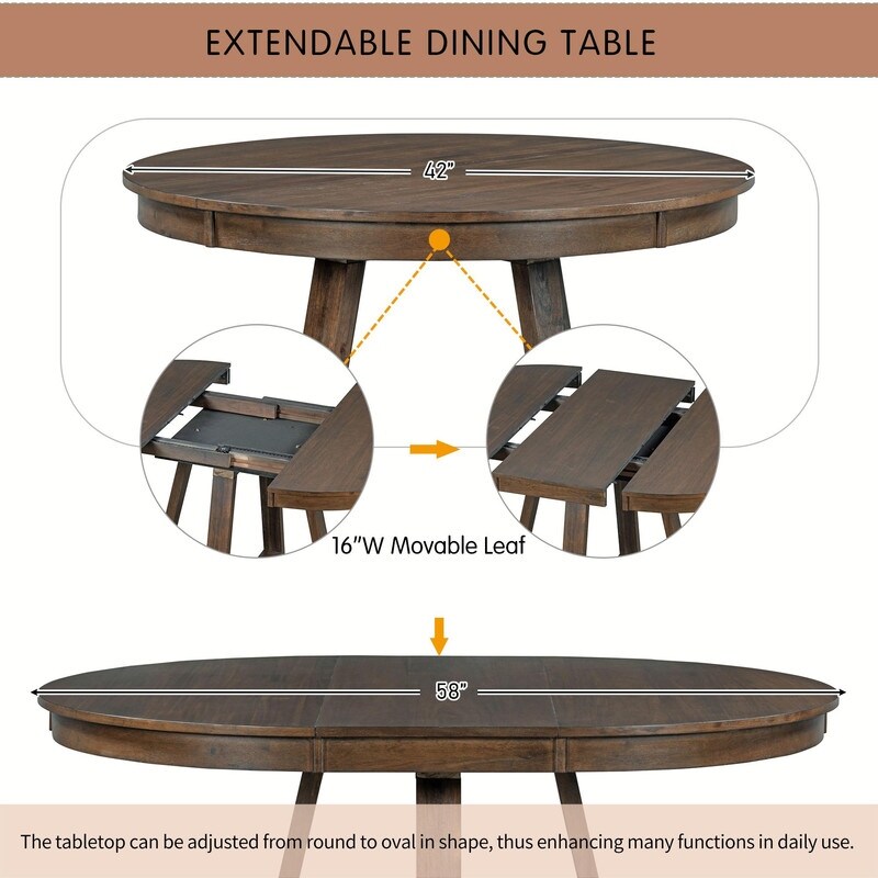 Retro 5 Piece Dining Set with Extendable Table and Upholstered Chairs