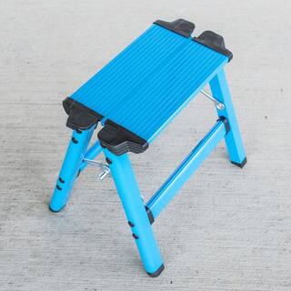 AmeriHome 1-Step Aluminum Folding Step Stool with 325 lbs. Load Capacity in Neon Blue 808186