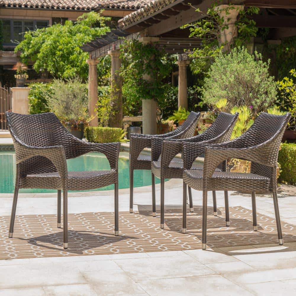 Noble House Mirage Stacking Mix Mocha Plastic Outdoor Dining Chairs (4-Pack) 42690