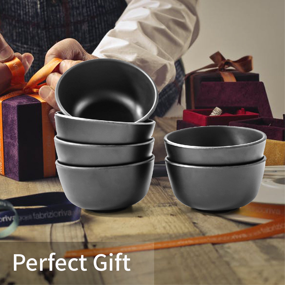 TP Bowl Set， 12 oz Cereal Bowls Melamine Soup Bowls， Set of 6， Matte Black