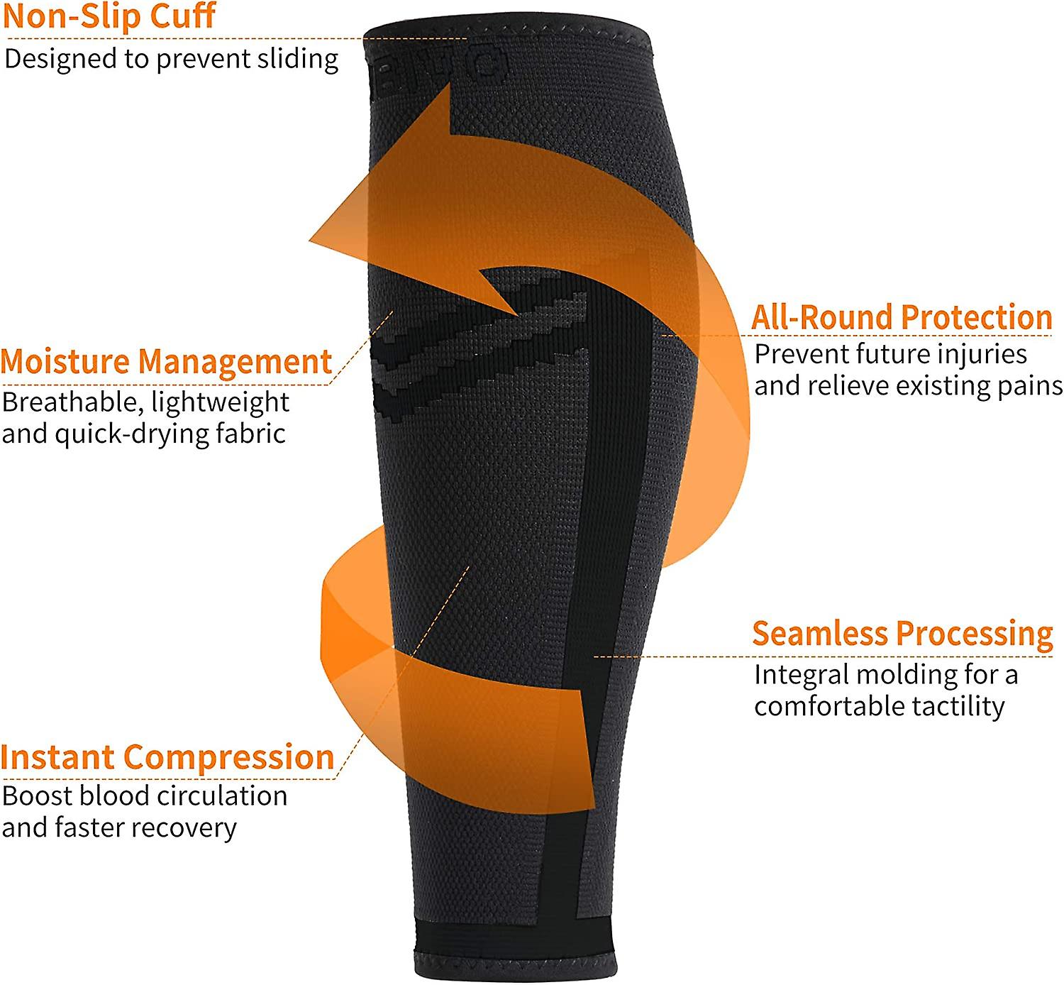 Miman 2 Pack Calf Compression Sleeve Men And Women Footless Compression Socks and Calf Support For Running Sports Flight Hiking Marathon