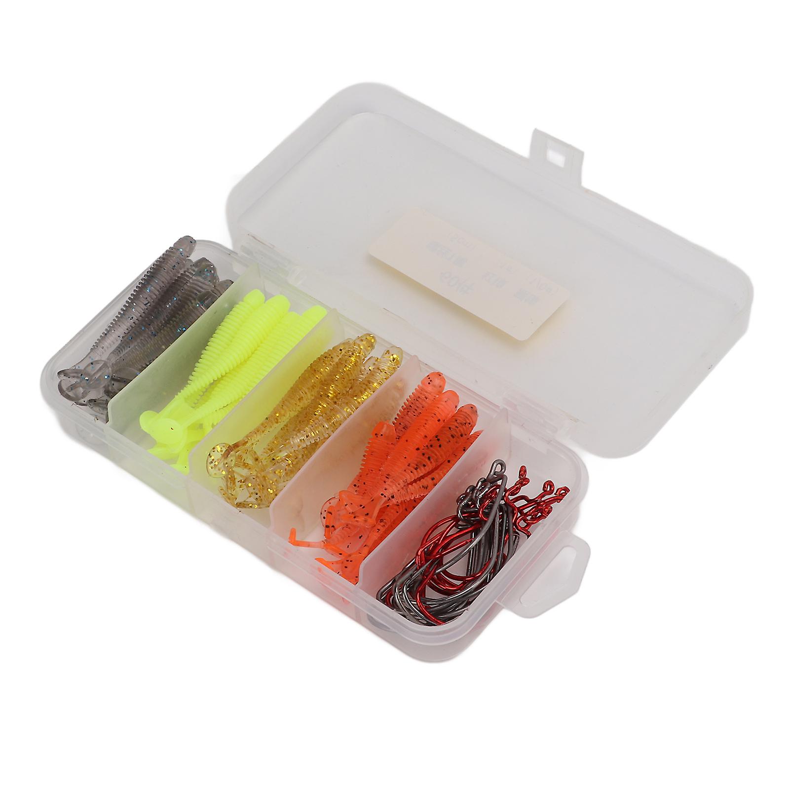 60pcs/box Soft Bait Fishing Lures Kit With Stainless Steel Crank Hooks Artificial T Tail Pvc Soft Lure Baits For Bass Fishing5cm