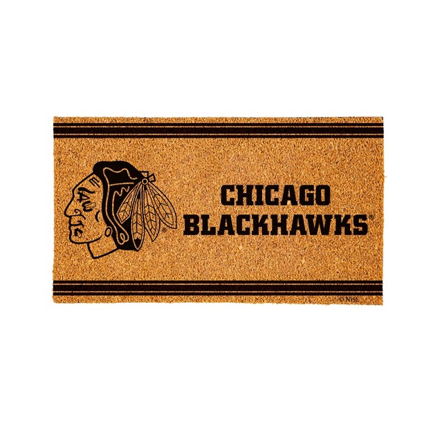 Evergreen Chicago Blackhawks Logo Turf Mat Brown 28 X 16 Inches Indoor Outdoor Doormat