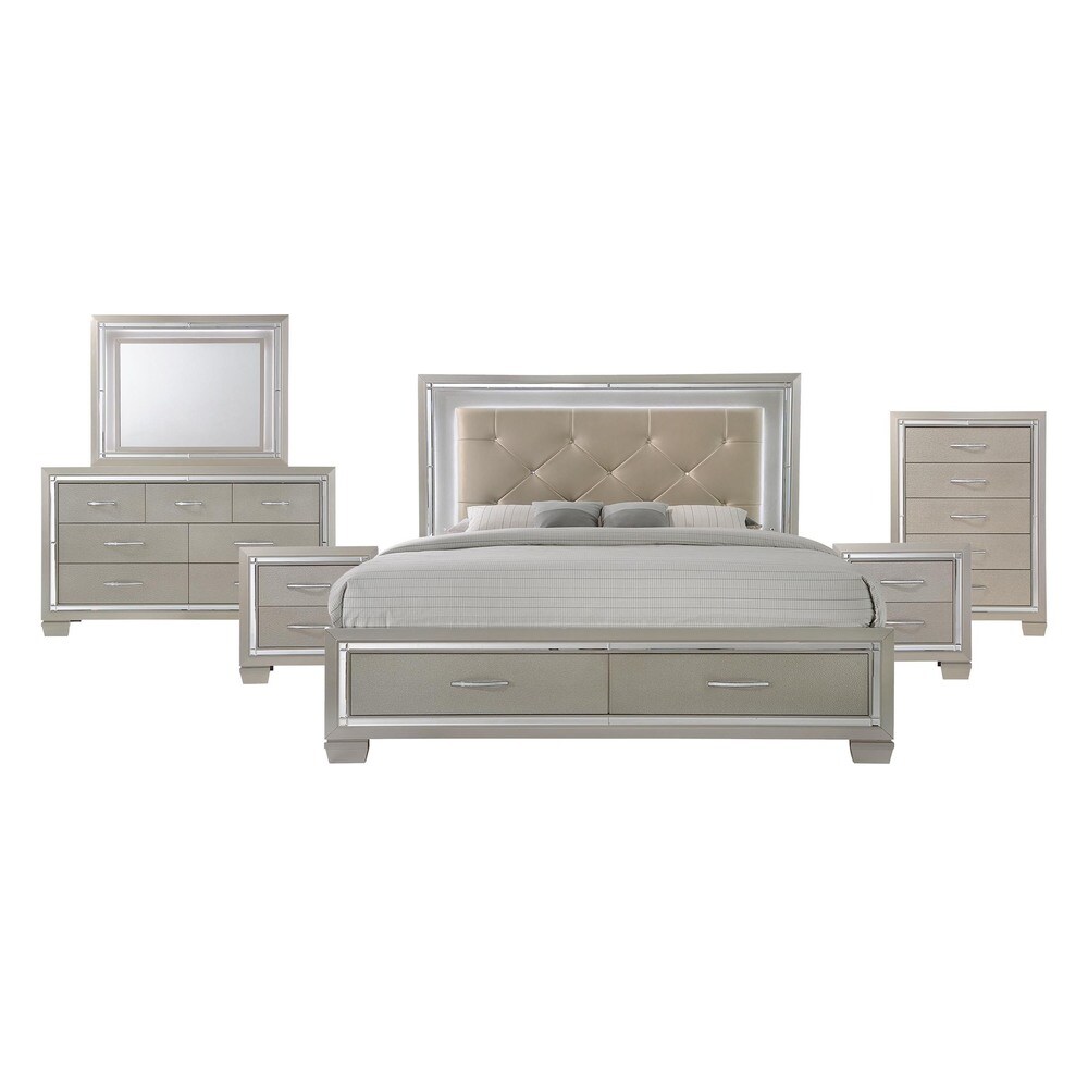 Silver Orchid Odette Glamour Queen Platform Storage 6 piece Bedroom Set