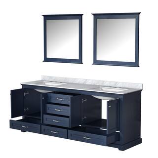 Lexora Dukes 80 in. W x 22 in. D Navy Blue Double Bath Vanity Carrara Marble Top and 30 in. Mirrors LD342280DEDSM30