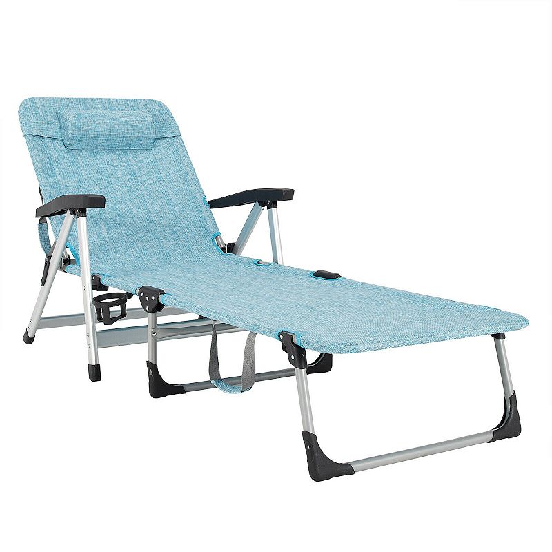 Beach Folding Chaise Lounge Recliner with 7 Adjustable Position