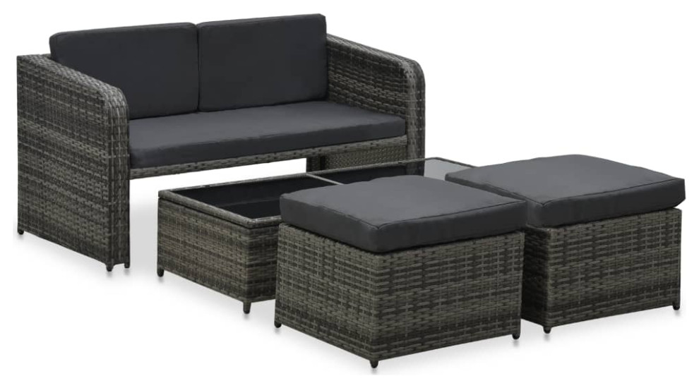 vidaXL Outdoor Dining Set 4 Piece Conversation Set Poly Rattan Anthracite   Tropical   Outdoor Lounge Sets   by vidaXL LLC  Houzz