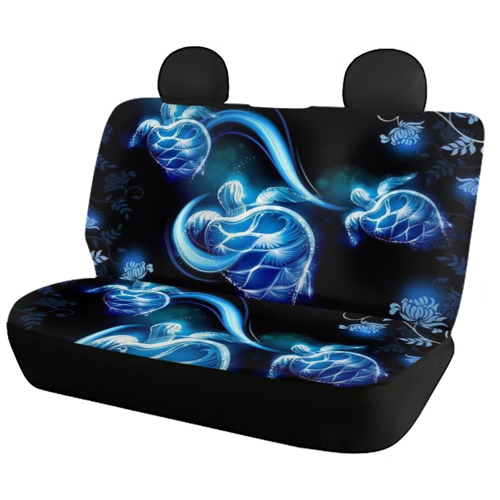 FKELYI Stretchy Polyester Split Bench Front and Rear Auto Seat Covers Car Accessories，Fit Most Car，SUV，Truck，Van，Non-Slip Shiny Flower Turtle Print Car Vehicle Seat Covers Protectors，Female Male