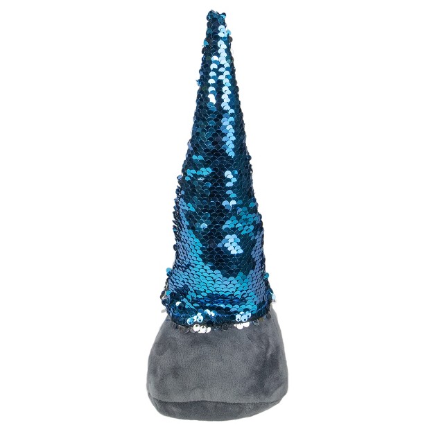 Gray Standing Christmas Gnome Decoration With Blue Flip Sequin Hat