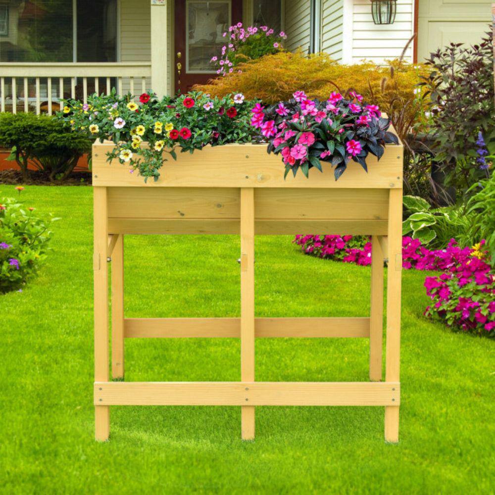 Alpulon Outdoor Raised Wooden Planter Vegetable Flower Bed with Liner ZMWV194