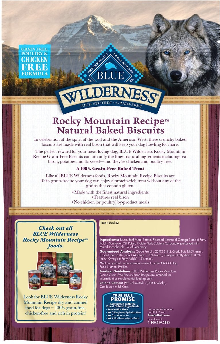 Blue Buffalo Wilderness Rocky Mountain Bison Recipe Biscuits Grain-Free Dog Treats， 8-oz bag