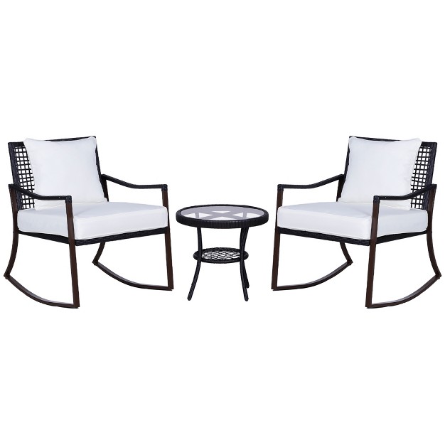 Outsunny 3 piece Bistro Set Outdoor Wicker Furniture Set With Rattan Rocking Chair Side Table For Patio Backyard Garden And Balcony