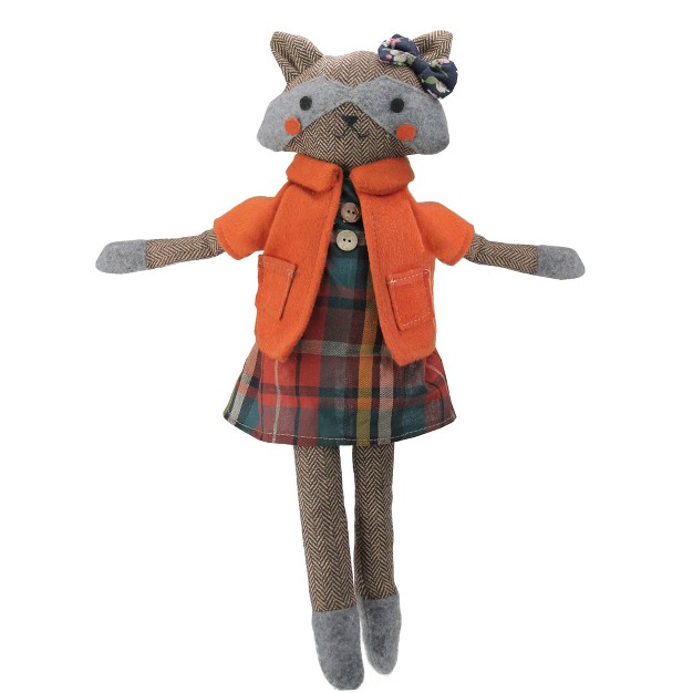 Brown And Orange Sitting Girl Herringbone Design Fox Plush