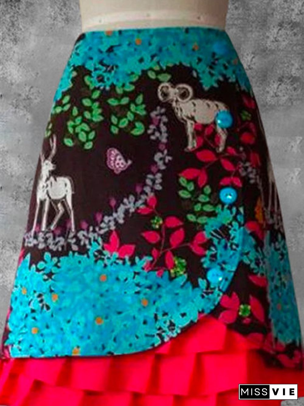 Blue Red Vintage A-Line Skirt