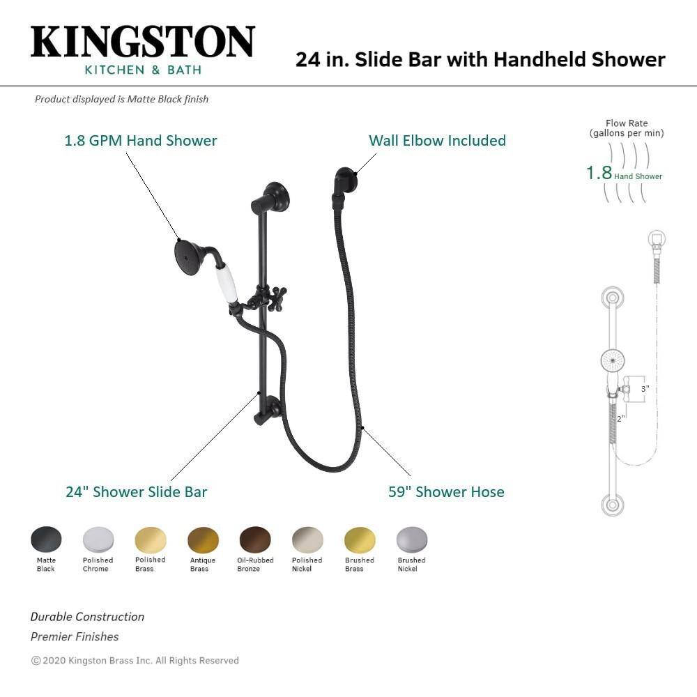 Kingston Brass 24 in. Adjustable Shower Slide Bar with Shower in Matte Black HKAK3520W0