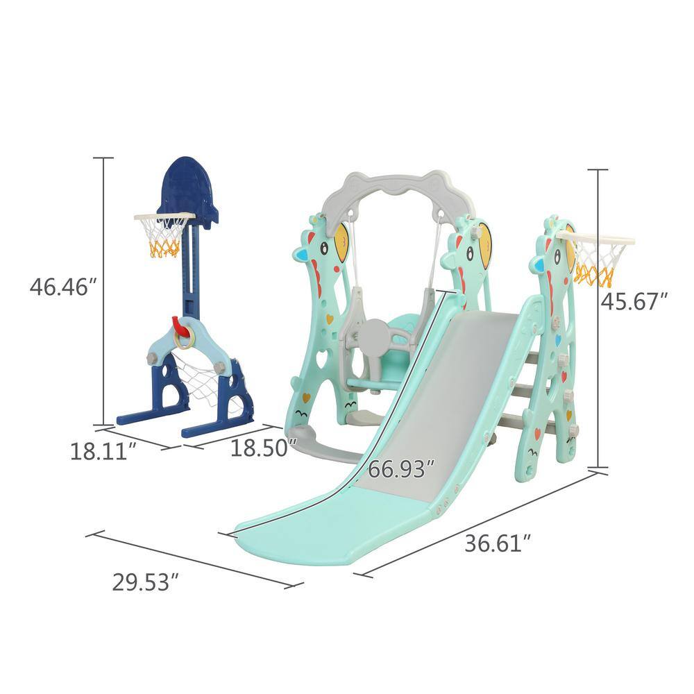 TIRAMISUBEST OutdoorIndoor HDPE 5-in-1 Playset with Slide Swing and Ball HoopGate DXY0102HPSXGW