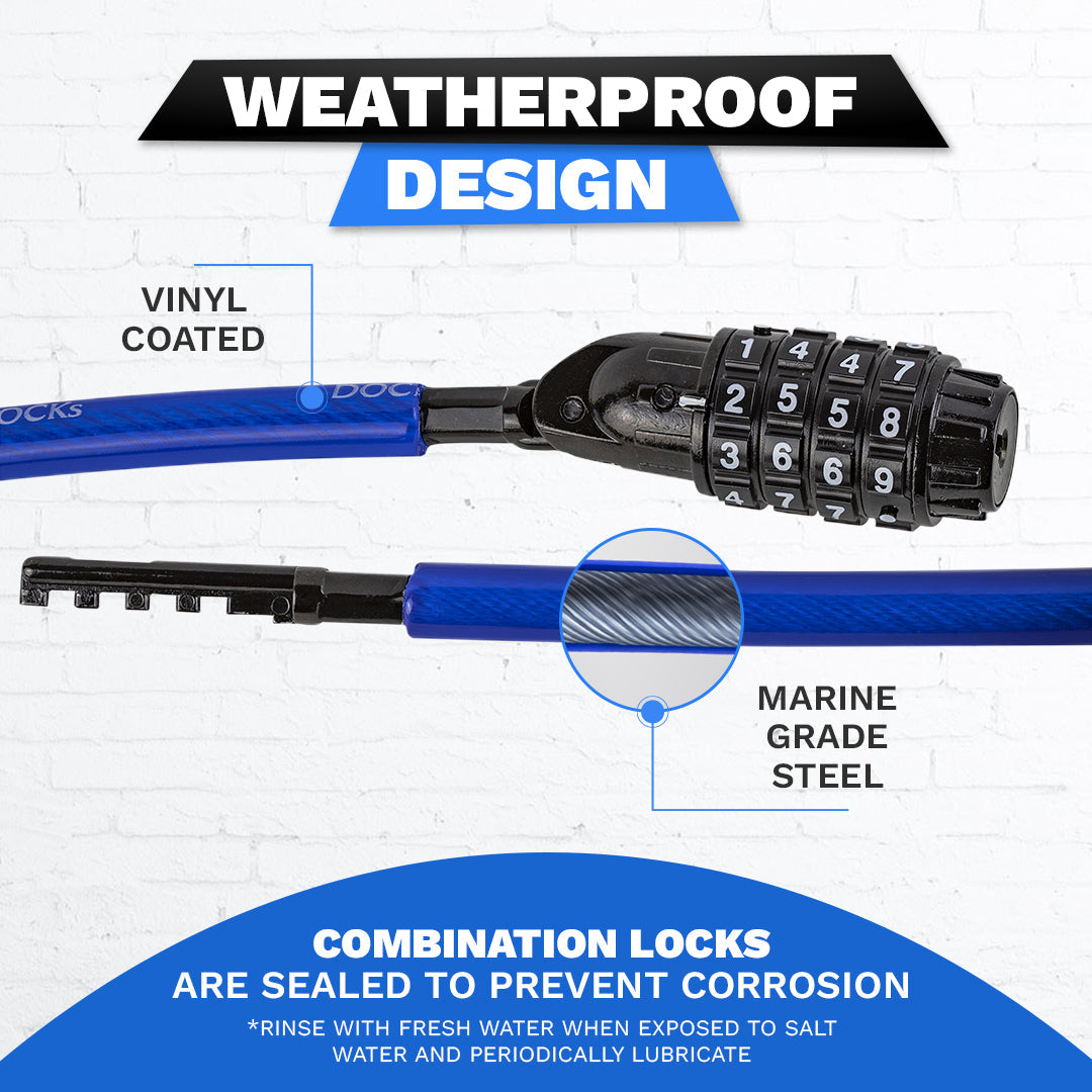 DocksLocks Anti-Theft Weatherproof Coiled Security Cable with Re-settable Combination Lock (5'， 10'， 15'， 20' or 25')