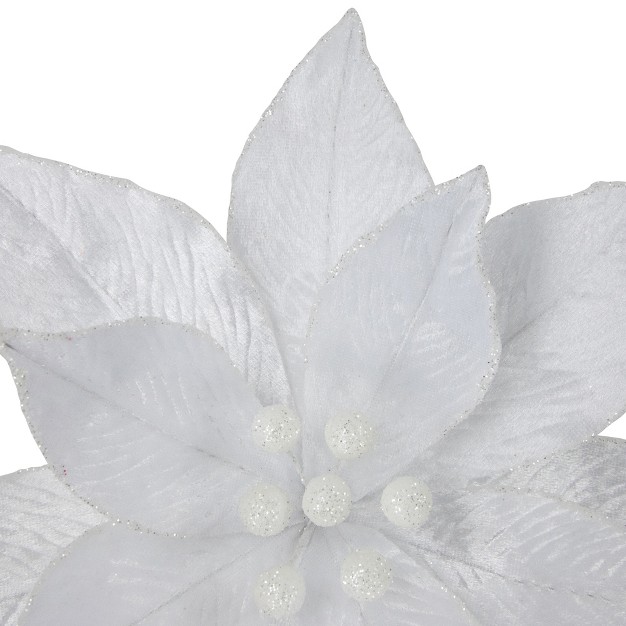 White Glittered Poinsettia Christmas Stem Spray