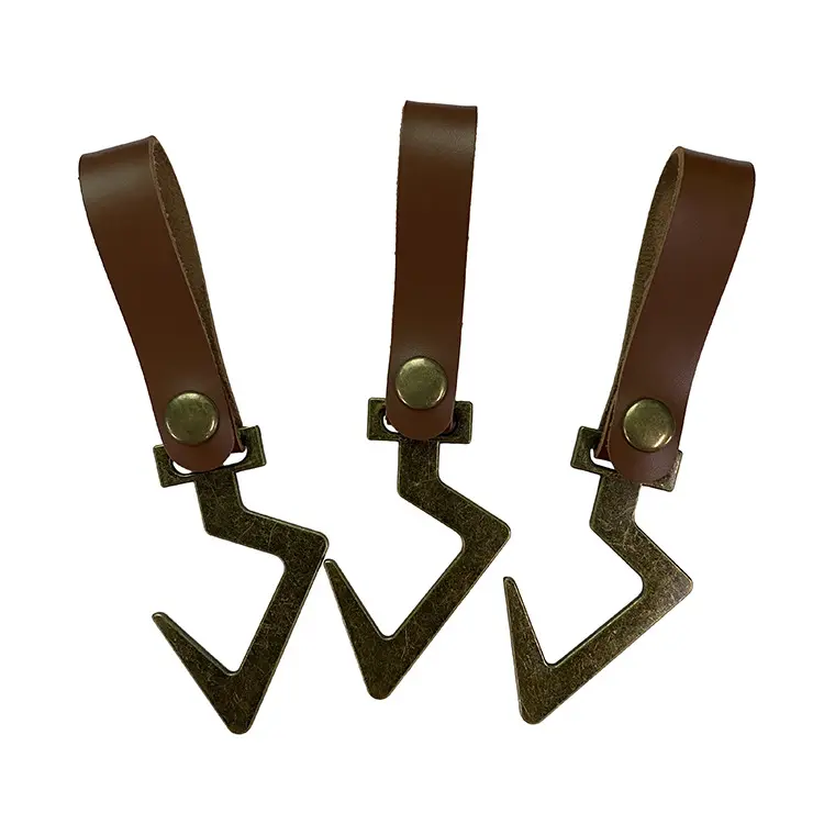 Custom Leather Metal Kitchen Hanger Bag Hanging Hooks Apron Pot Hook for Camping Hiking Climbing
