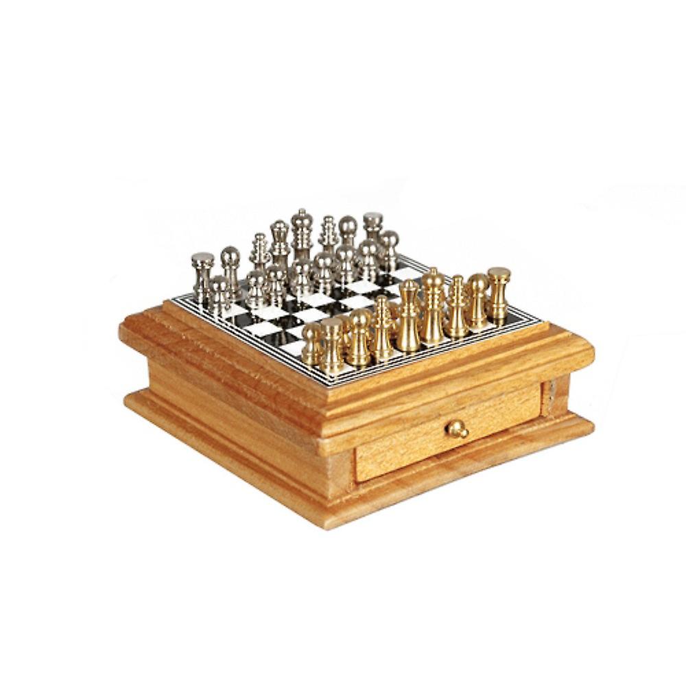 Dolls House Chess Set With Light Oak Storage Drawer Miniature Study