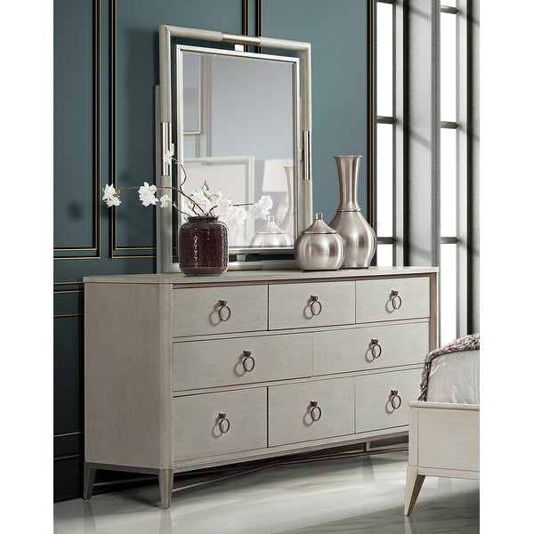 Roundhill Furniture Mantalia Solid Wood 8-Drawer Dresser and Mirror with Metal Frame， Champagne - - 36644171