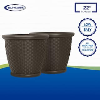 Suncast Sonora 22 in. Round Java Blow Molded Plastic Planter (2-Pack) P222105B92