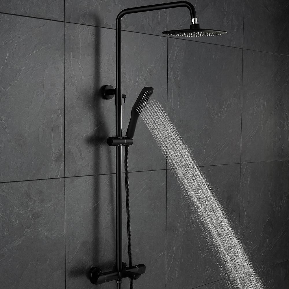 Flynama Modern Wall Bar Shower Kit 1-Spray 10 in. Square Rain Shower Head with Hand Shower in Matt Black (Valve Included) RB-RWST81001MB