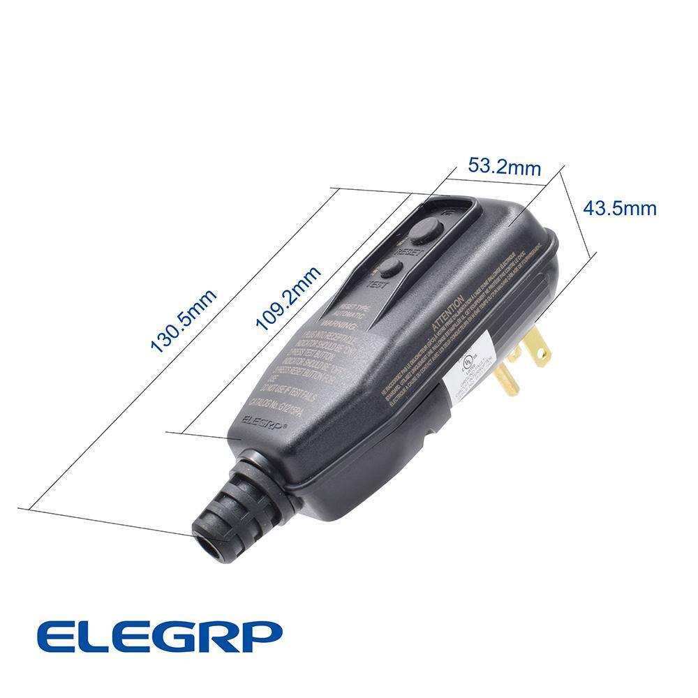 ELEGRP 2.1 ft. 15 Amp Automatic Reset 3 Prong Portable GFCI Replacement Right Angle Plug G1215PA