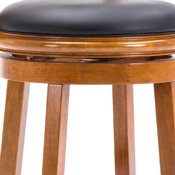 Sabi 24 inch Swivel Counter Stool， Solid Wood， Faux Leather， Brown， Black - 19.5 L x 18 W x 37.5 H