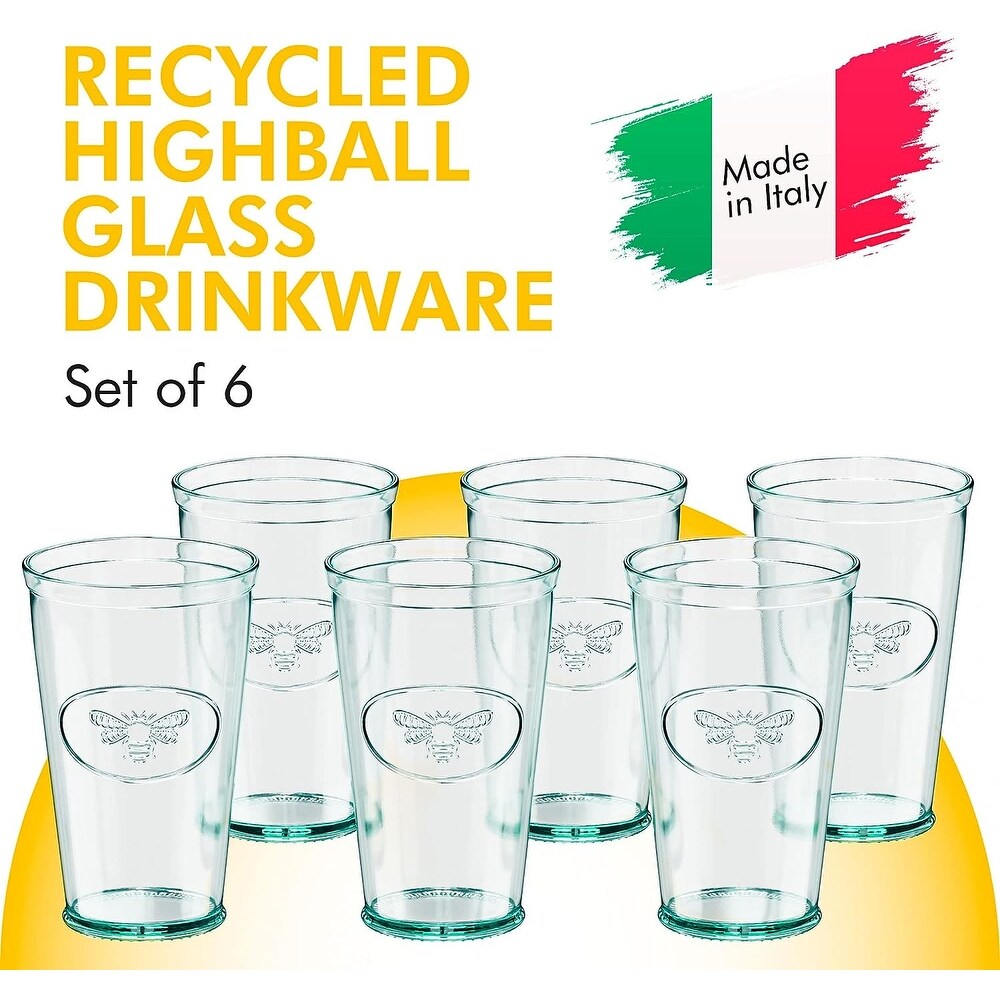 Amici Home Bee Relief Hiball Drinking Glasses Set of 6   16 Ounces