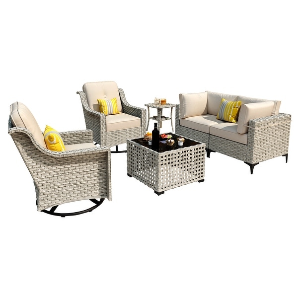 XIZZI 6Piece Patio Furniture Wicker Conversation Set with Swivel Chair