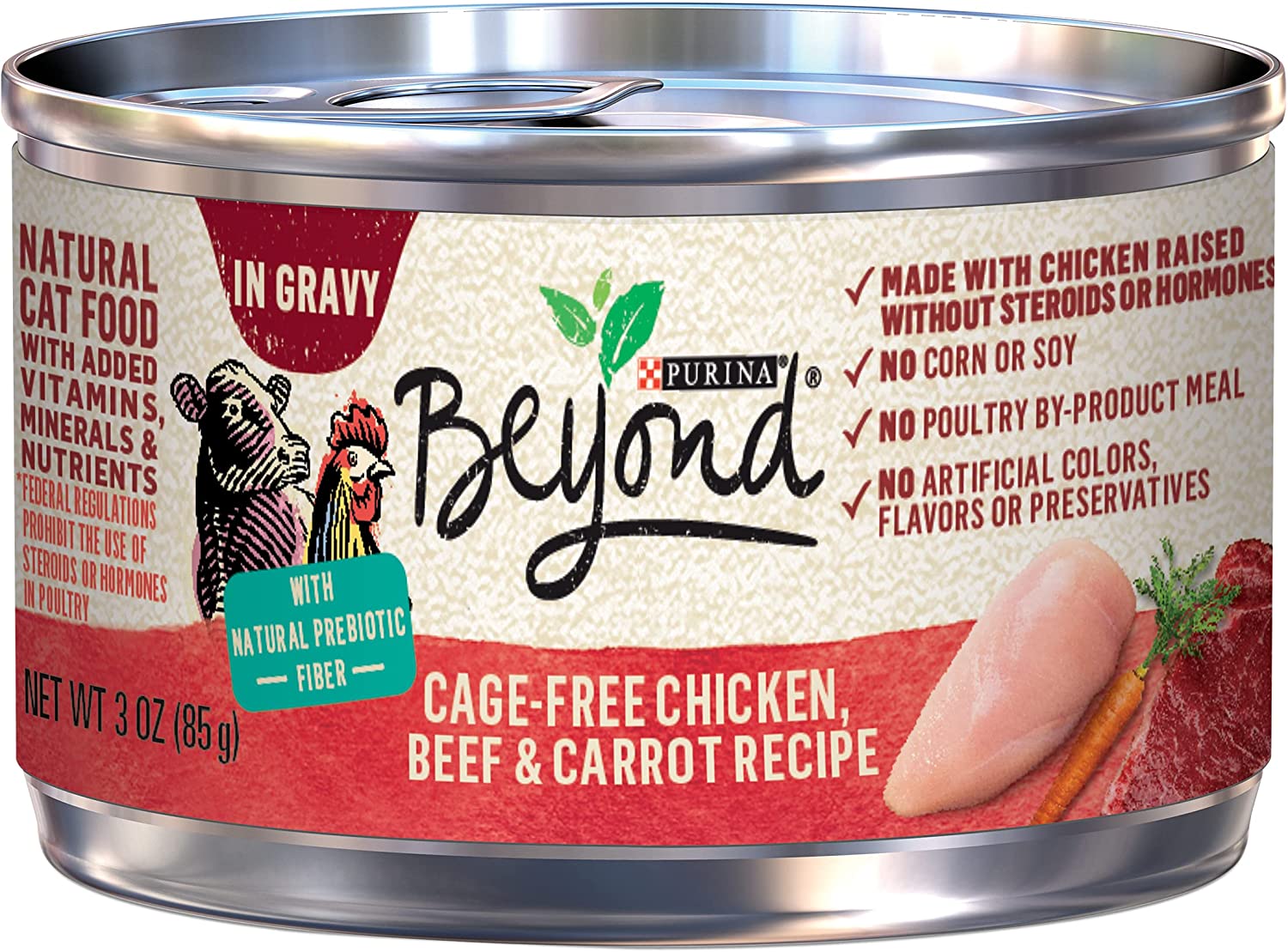 Purina Beyond Grain Free， Natural， Adult Wet Cat Food， Chicken， Beef and Carrot in Gravy