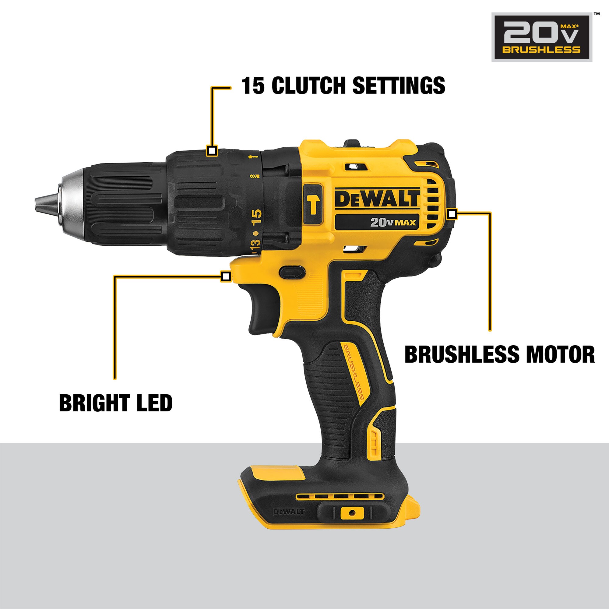 DEWALT DCD778B 1/2-in 20-volt Max-Amp Variable Speed Brushless Cordless Hammer Drill