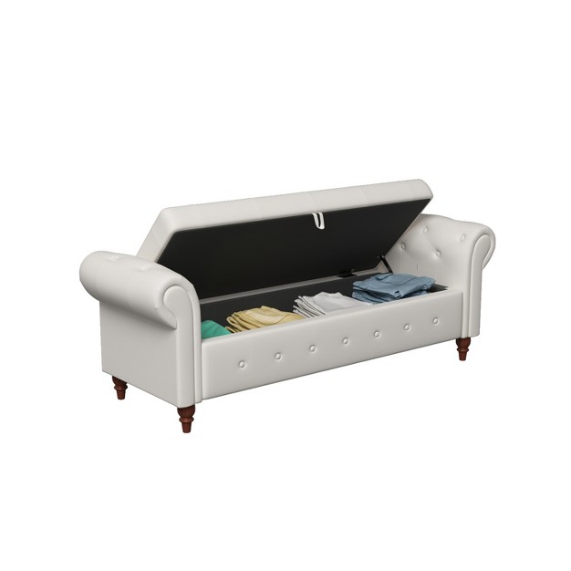 Button tufted Large Storage Ottoman Upholstered Fabric Bench Features Rolled Arms Window Seating And Solid Wood Legs maison Boucle