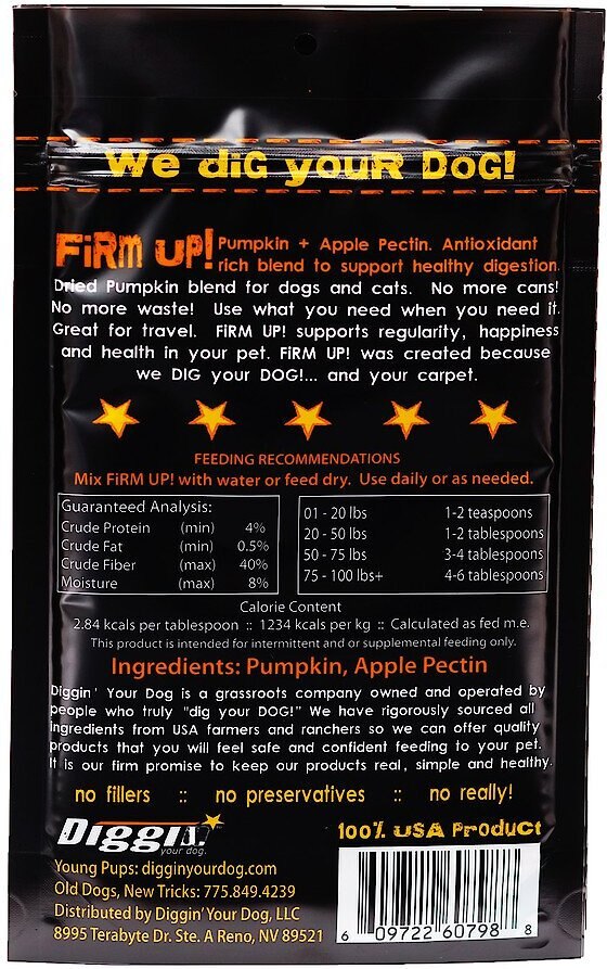 Diggin' Your Dog Firm Up! Pumpkin Super Dog and Cat Supplement