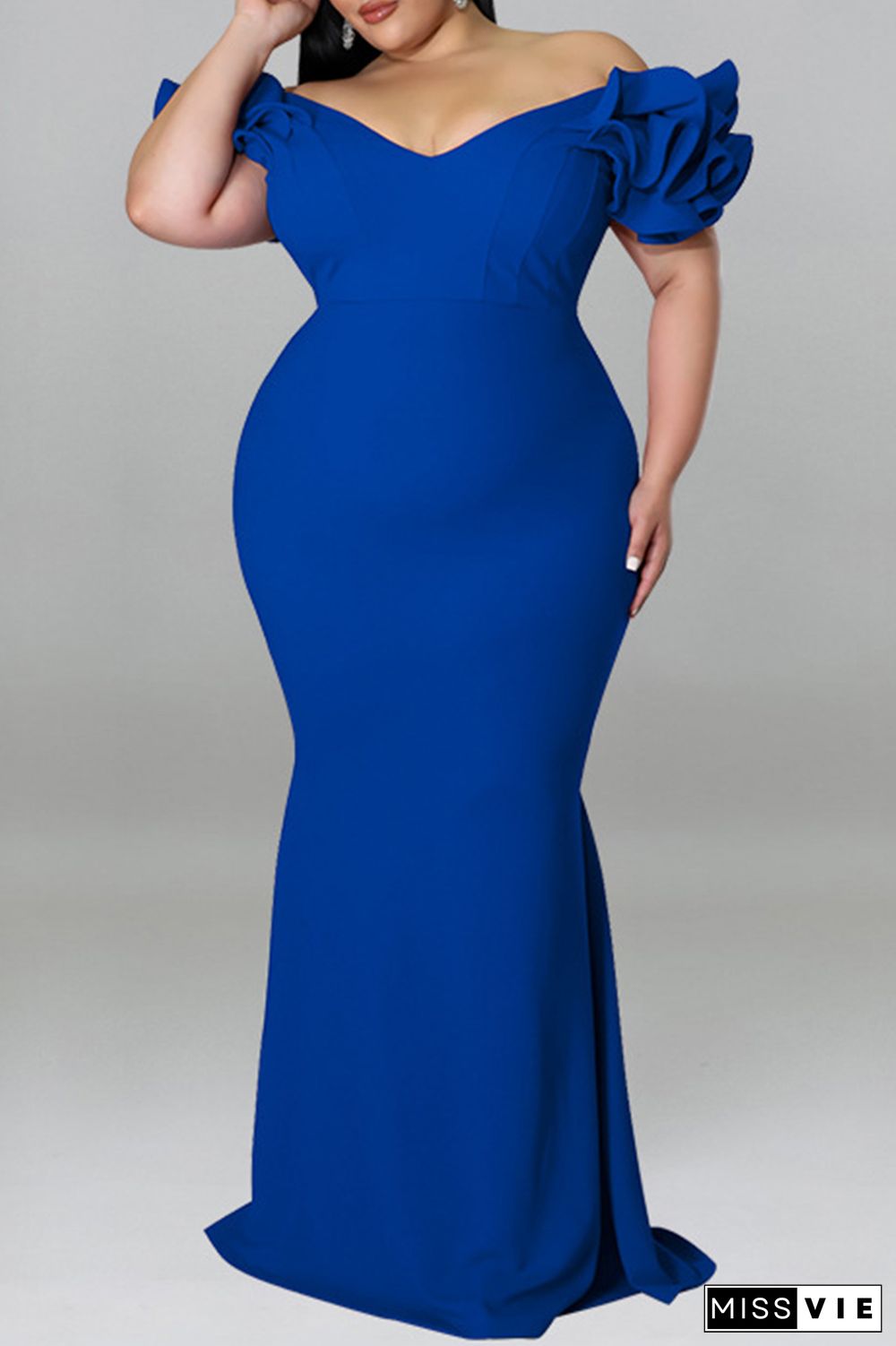 Formal Solid Patchwork Off the Shoulder Long Plus Size Dresses