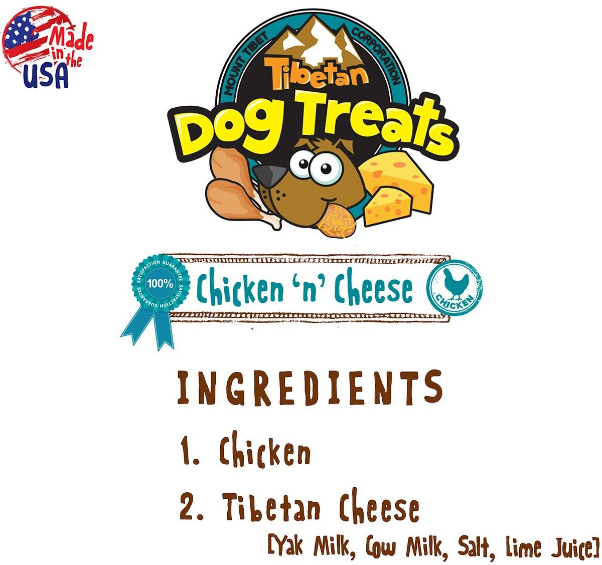 Tibetan Dog Treats Chicken 'n' Cheese Grain-Free Dehydrated Dog Treats， 3.5-oz pouch