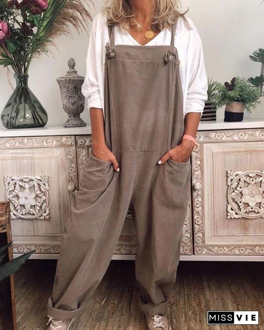 Womens Plus Size S-5XL Overalls Casual Loose Jumpsuit