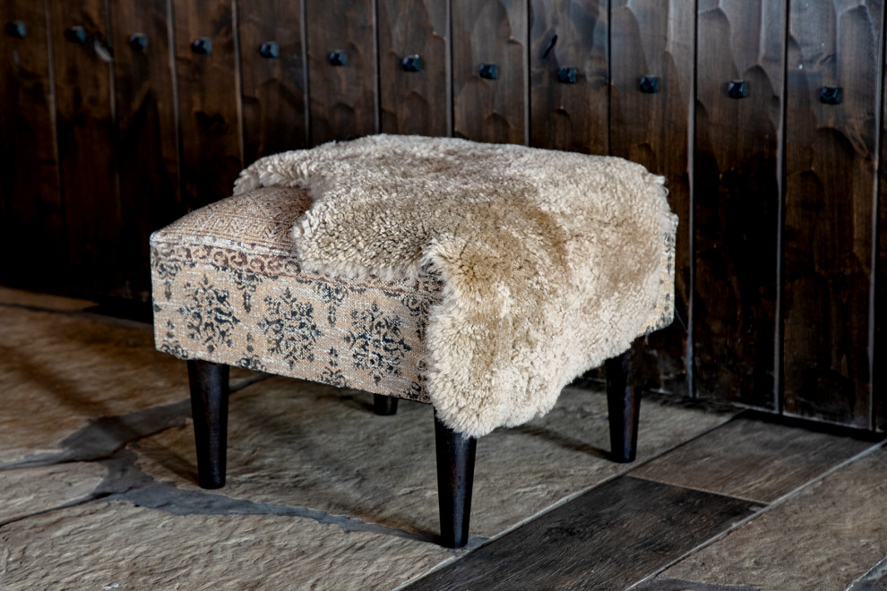 Suvarna Cotton Stool 18x18x12 quot  Midcentury   Footstools And Ottomans   by Fibre by Auskin  Houzz