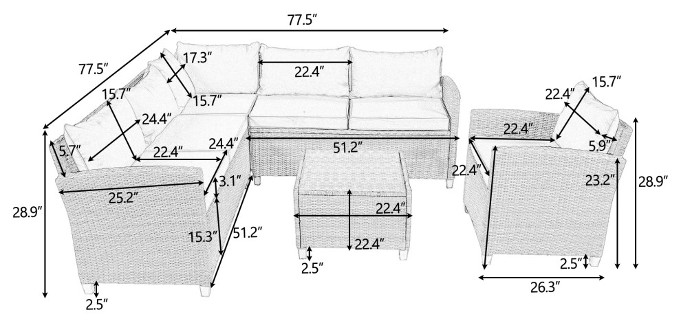 5 Pieces Outdoor Rattan Patio Sectional Sofa Set with Coffee Table   Tropical   Outdoor Lounge Sets   by AquaView Inc  Houzz