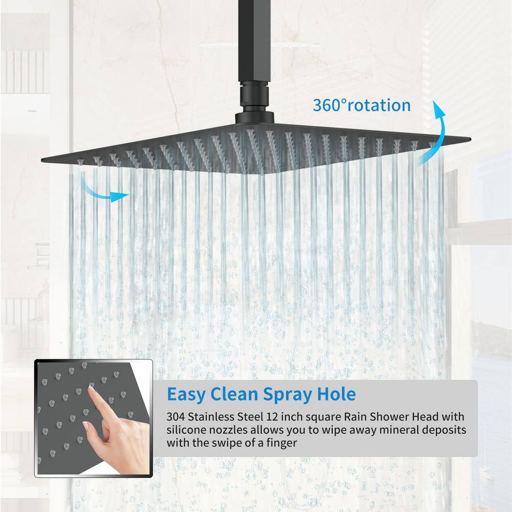 GIVING TREE 2-Spray Patterns with 2.5 GPM 16 in. Rainfall Shower Head Solid Brass Ceiling Mount Dual Shower Heads in Matte Black XLHDDTSH0017