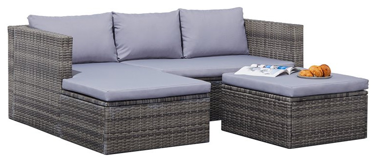 Vifah Daytona 3 Pc Cushioned Wicker Patio Corner Sofa with Ottoman   Light Gray   Tropical   Outdoor Sofas   by Vifah  Houzz